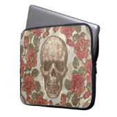 Retro Skulls und Rose Ornament Laptopschutzhülle (Vorderseite Links)