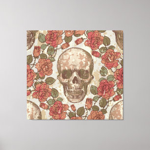 Retro Skulls und Rose Ornament Leinwanddruck