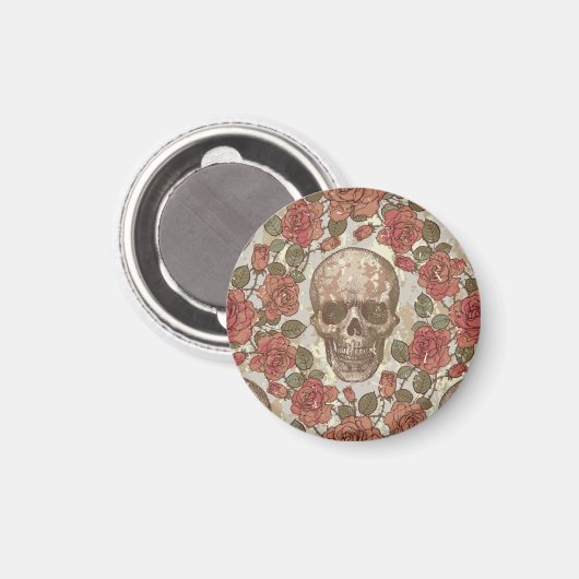 Retro Skulls und Rose Ornament Magnet (Vorderseite/Rückseite)