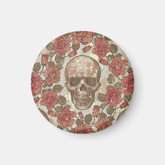 Retro Skulls und Rose Ornament Magnet (Vorne)