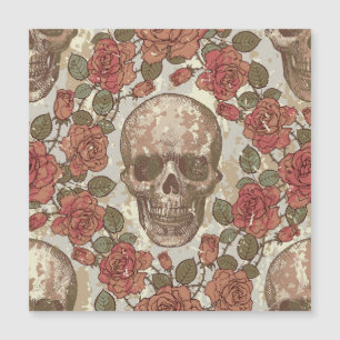 Retro Skulls und Rose Ornament Magnetkarte
