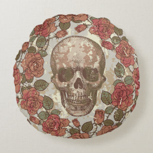 Retro Skulls und Rose Ornament Rundes Kissen