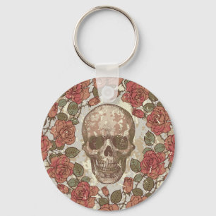 Retro Skulls und Rose Ornament Schlüsselanhänger