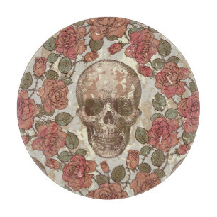 Retro Skulls und Rose Ornament Schneidebrett