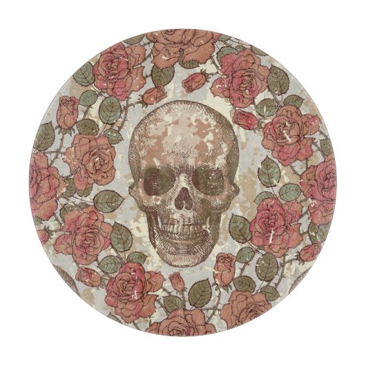 Retro Skulls und Rose Ornament Schneidebrett (Vorderseite)
