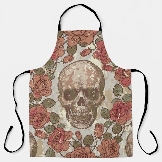Retro Skulls und Rose Ornament Schürze (Vorderseite)
