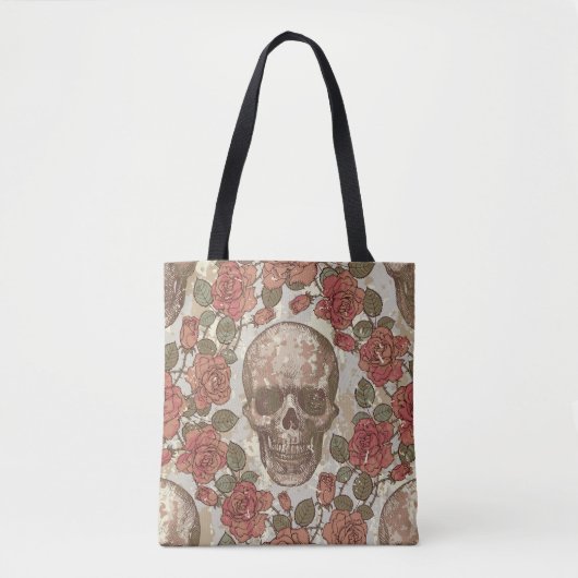 Retro Skulls und Rose Ornament Tasche (Vorderseite)