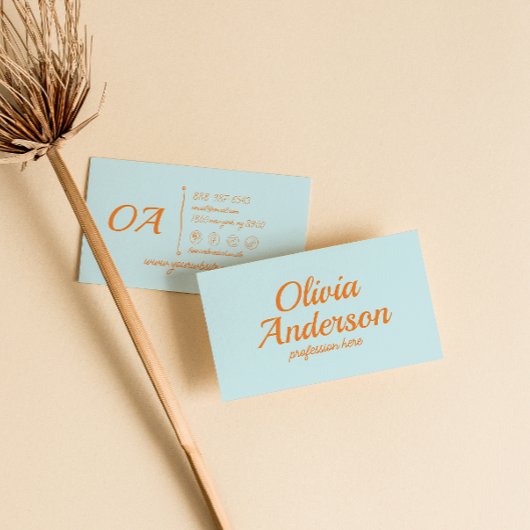 Retro Sky Blue Colorful Groovy Bold Trendy Boho Visitenkarte