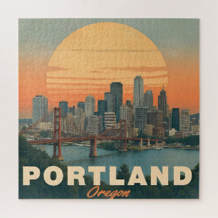 Retro Skyline Portland Oregon Vintage Reise Puzzle