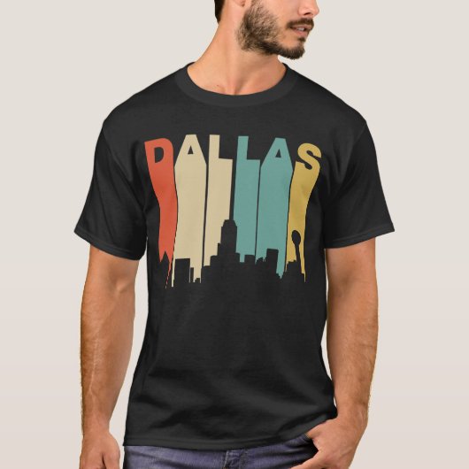 Retro Skyline Siebzigerjahre Art-Dallas Texas T-Shirt (Vorderseite)