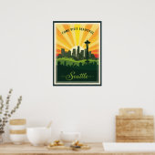 Retro-Skyline von Seattle mit Space Needle bei Son Poster (Küche)
