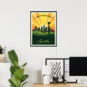 Retro-Skyline von Seattle mit Space Needle bei Son Poster (Heimbüro)