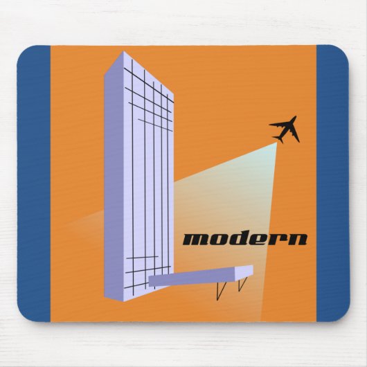 Retro-Skyscraper und Flugzeug Mousepad (Vorne)