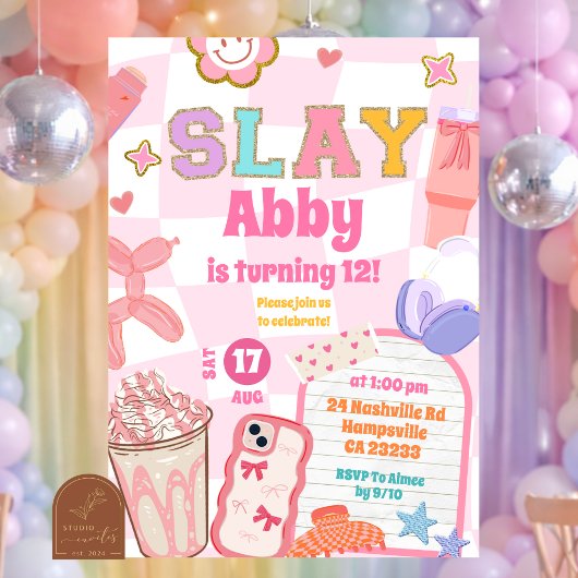 Retro-Slay-Ästhetik-Tween-Patch-Party-Geburtstag Einladung