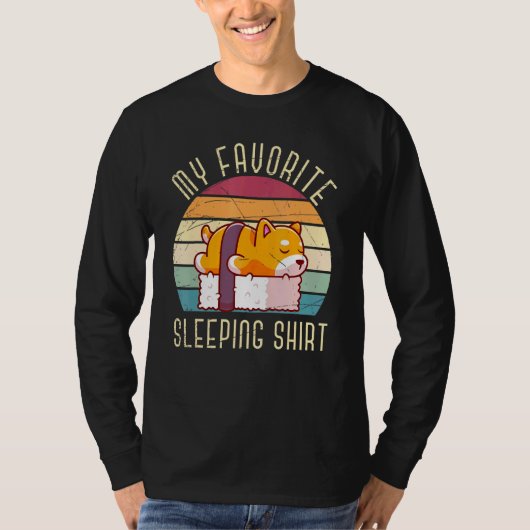 Retro Sleeping Sushi Haustier Hund Lazy Tier spät T-Shirt (Vorderseite)
