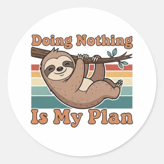 Retro Sloth Lazy Quote Vinyl Sticker (Vorderseite)