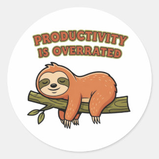 Retro Sloth Productivity Is Overrated Vinyl Sticke Runder Aufkleber