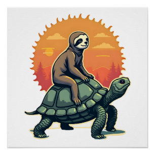 Retro-Sloth-Schildkröte-Retro-Tier-Fahrt-Shirt 2 Poster