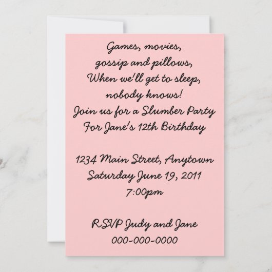 Retro-Slumber-Party Einladung (Rückseite)