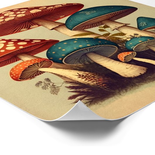 Retro Small Mushrooms Collection 4 Poster (Ecke)