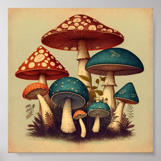 Retro Small Mushrooms Collection 4 Poster (Vorne)