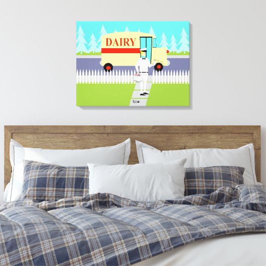 Retro Small Town Milkman Stretched Canvas Print Leinwanddruck (Insitu (Schlafzimmer))