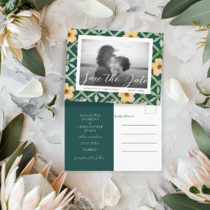Retro Smaragd Blumen Foto Hochzeitseinladung zur V Postkarte