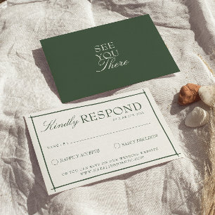Retro Smaragdgrün Boho Old Money Hochzeit RSVP Karte