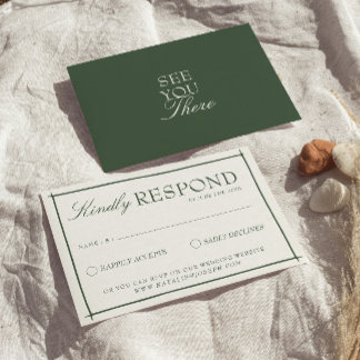 Retro Smaragdgrün Boho Old Money Hochzeit RSVP Karte