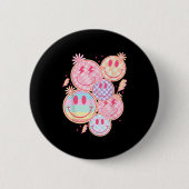 Retro Smile Face Blume Happy Face Checkered Patte Button (Vorderseite)
