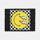 Retro Smile Face Checkered Pattern Preppy Happy Fa Fleecedecke (Vorderseite (Horizontal))