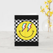 Retro Smile Face Checkered Pattern Preppy Happy Fa Karte (Gelbe Blume)