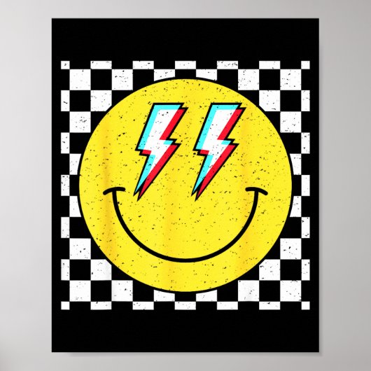 Retro Smile Face Checkered Pattern Preppy Happy Fa Poster (Vorne)