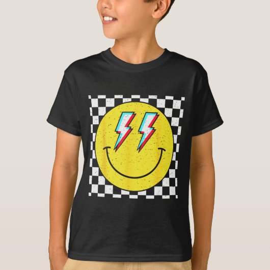 Retro Smile Face Checkered Pattern Preppy Happy Fa T-Shirt (Vorderseite)