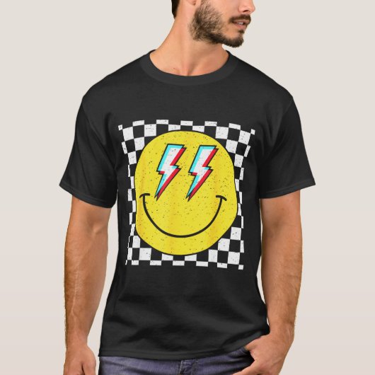 Retro Smile Face Checkered Pattern Preppy Happy Fa T-Shirt (Vorderseite)