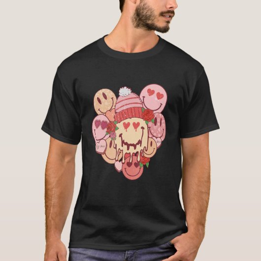 Retro Smile Face Groovy Valentine Herzwale T-Shirt (Vorderseite)