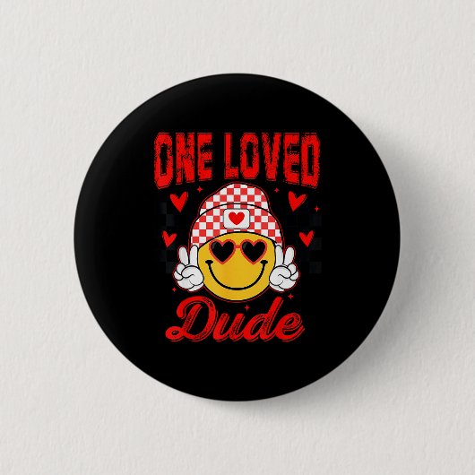 Retro Smile Face One Loved Dude Valentines Day Men Button (Vorderseite)
