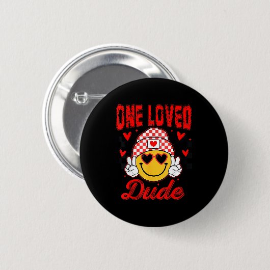 Retro Smile Face One Loved Dude Valentines Day Men Button (Vorne & Hinten)