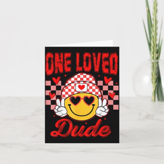 Retro Smile Face One Loved Dude Valentines Day Men Karte (Vorderseite)