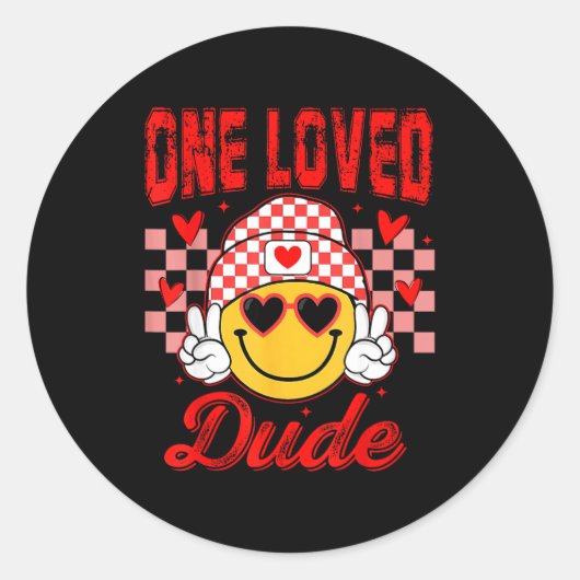 Retro Smile Face One Loved Dude Valentines Day Men Runder Aufkleber (Vorderseite)