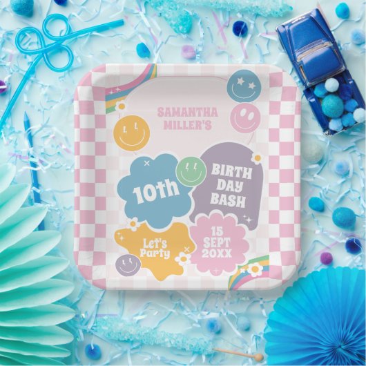 Retro Smiles Pastel Groovy Birthday Pappteller (Party)