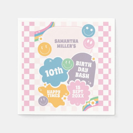 Retro Smiles Pastel Groovy Birthday Serviette (Vorderseite)
