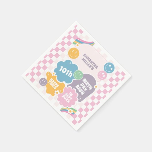 Retro Smiles Pastel Groovy Birthday Serviette (Ecke)