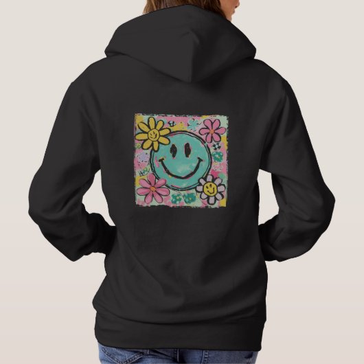 Retro-Smiley-Gesicht-Blume Hoodie (Rückseite)
