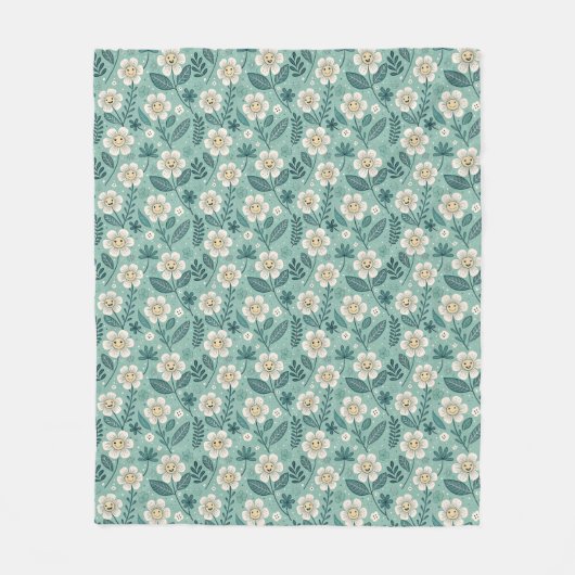 Retro Smiling Daisies Pattern - Groovy 70er Boho Fleecedecke (Vorderseite)