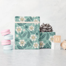 Retro Smiling Daisies Pattern - Groovy 70er Boho Geschenkpapier