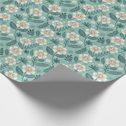 Retro Smiling Daisies Pattern - Groovy 70er Boho Geschenkpapier (Ecke)