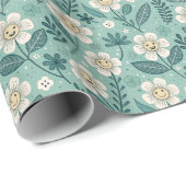 Retro Smiling Daisies Pattern - Groovy 70er Boho Geschenkpapier (Rolleneckpunkt)