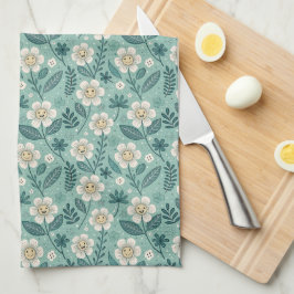 Retro Smiling Daisies Pattern - Groovy 70er Boho Geschirrtuch