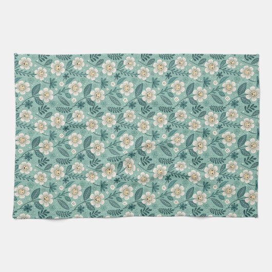 Retro Smiling Daisies Pattern - Groovy 70er Boho Geschirrtuch (Horizontal)